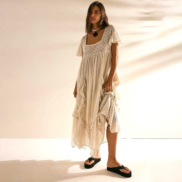 Free People Bring the Romance Cream Handkerchief Maxi Dress in cream, Size Small - Picture 11 of 12